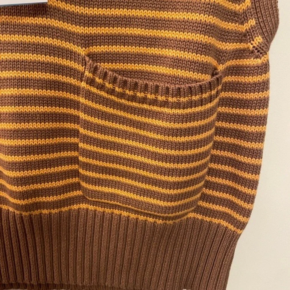 Cider Striped‎ Knit Sweater Vest Brown Yellow Cotton Collar Pockets Mens Medium
